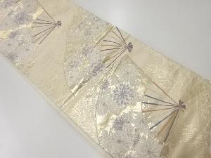 アンティーク　扇に菊・牡丹模様織出し袋帯（材料）
